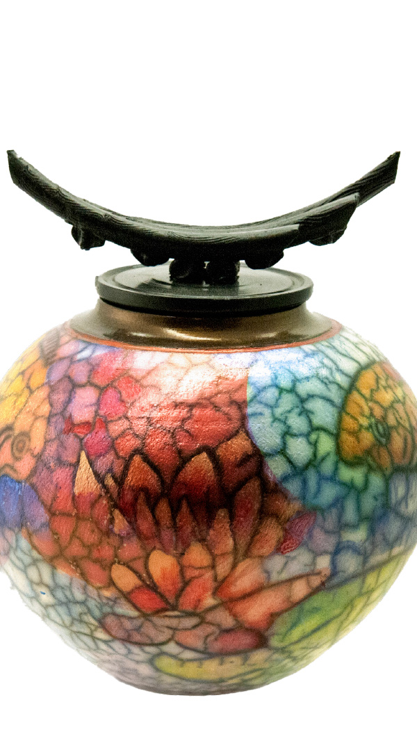 colourful naked raku pot